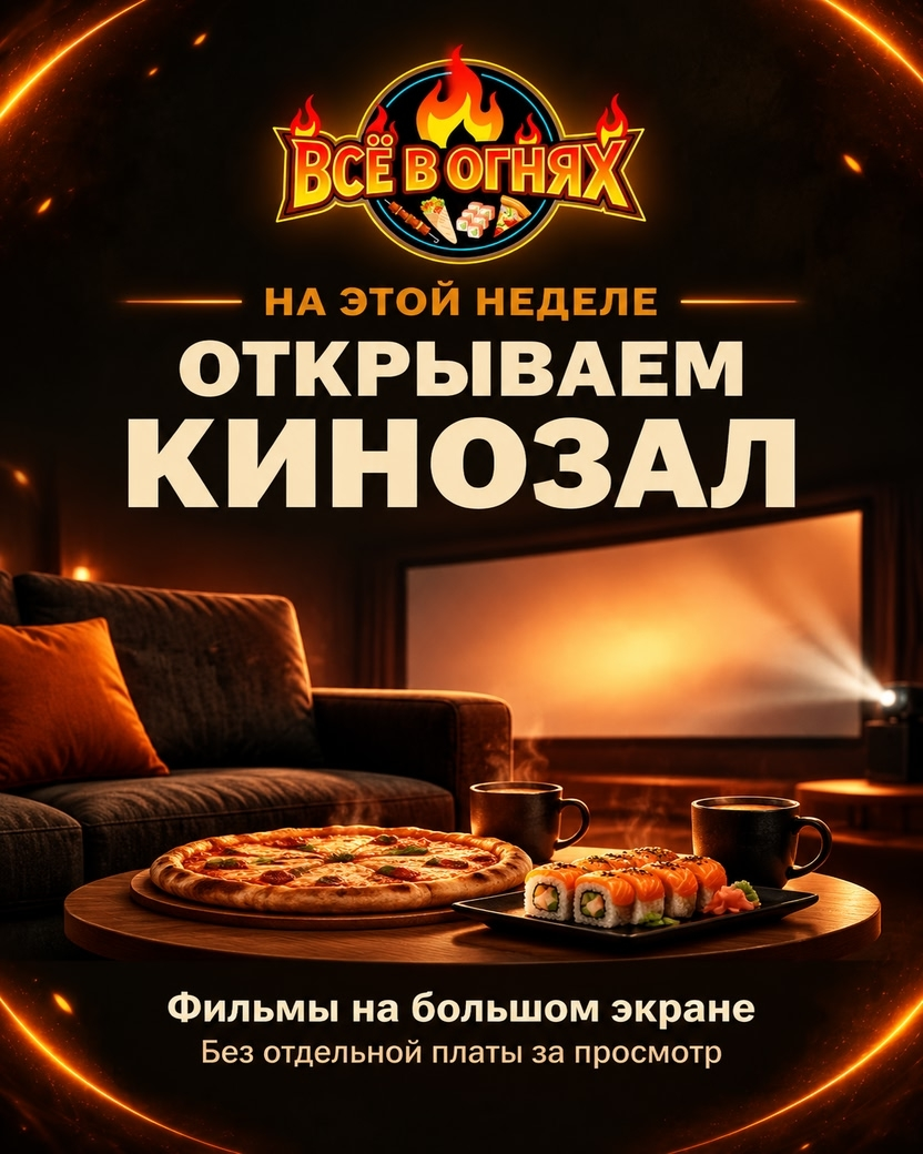Кафе Все в огнях - кинозал для всех сделавших заказ